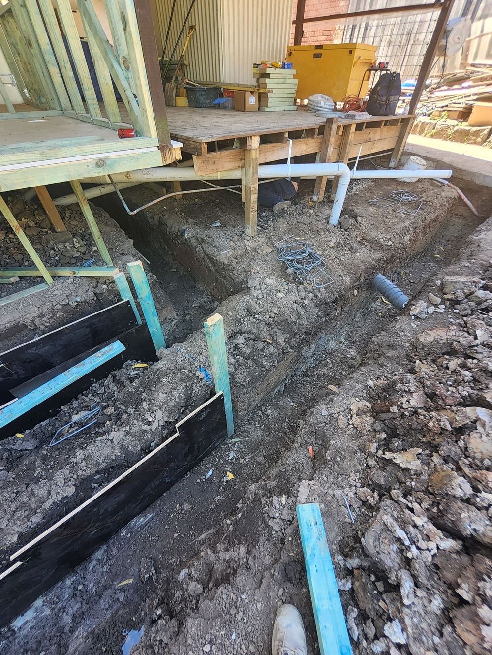 Strip footing incomplete between piers before concrete, found during a bored pier inspection in Pennant Hills