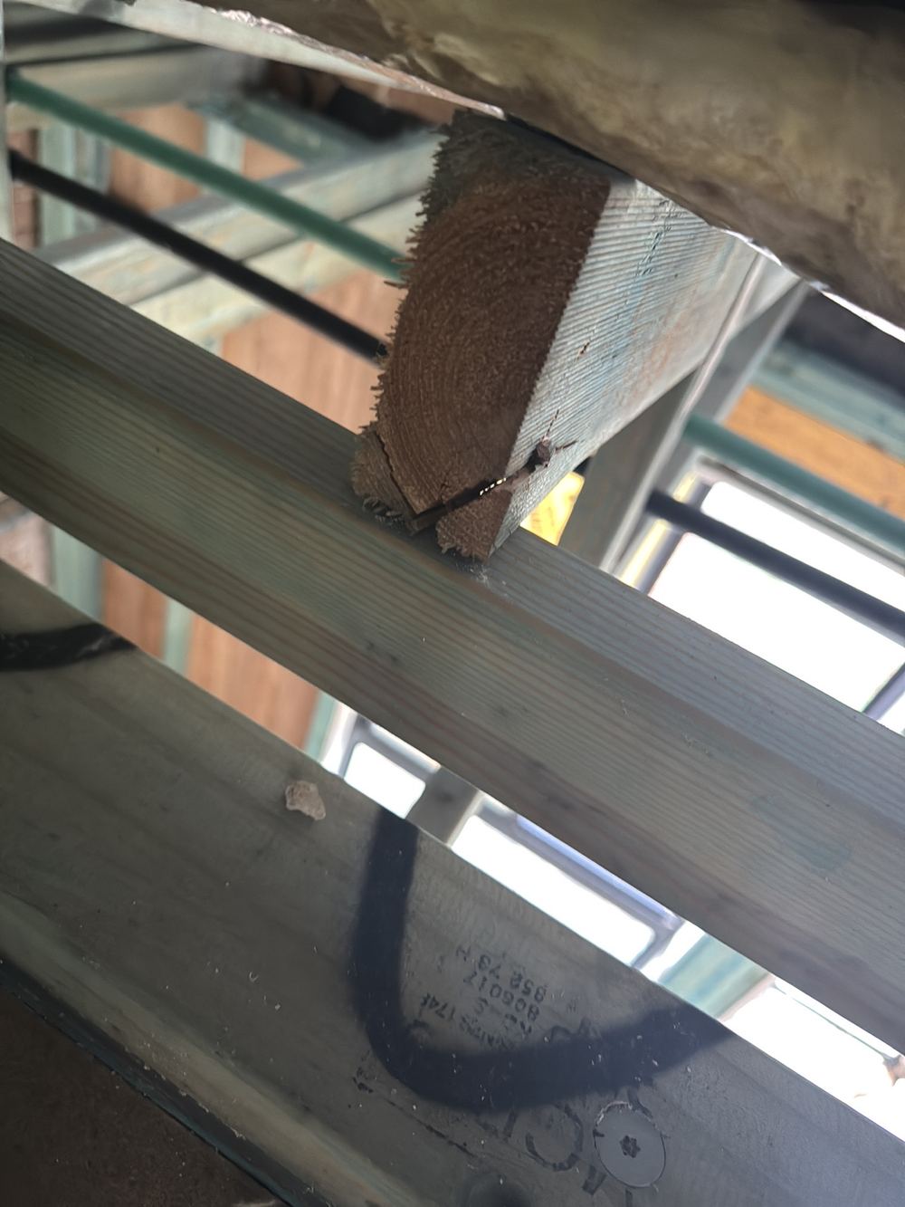 Truss member split where it was nailed at lock-up, found during a lock-up inspection in Rouse Hill